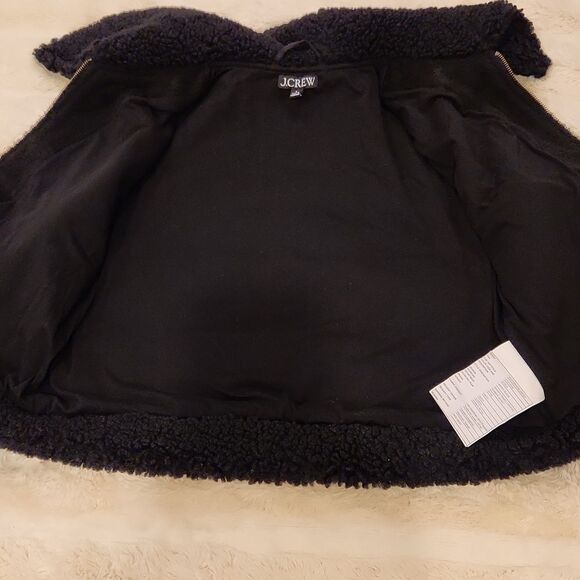 J.Crew Sherpa Trimmed Cropped Bomber Faux Shearling Jacket Black size S - Picture 11 of 13